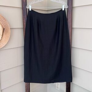 Adolfo Studio Linen Rayon Skirt Black Size 12 Petite Womens Dressy Modest Lined